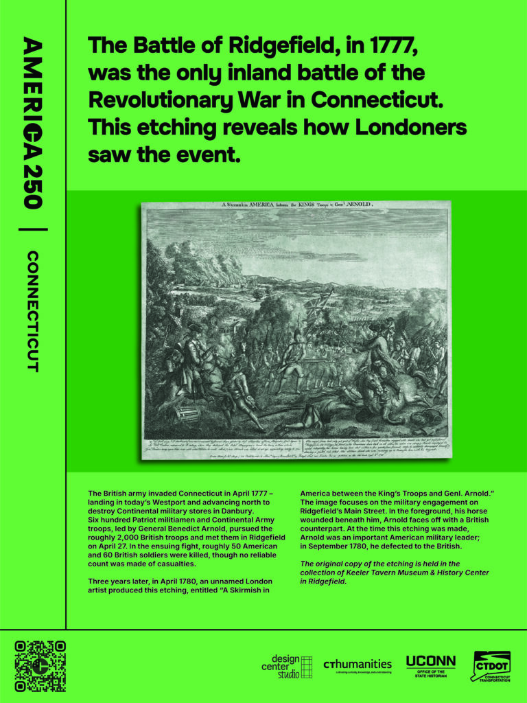 Poster featuring an etching depicting the Battle of Ridgefield