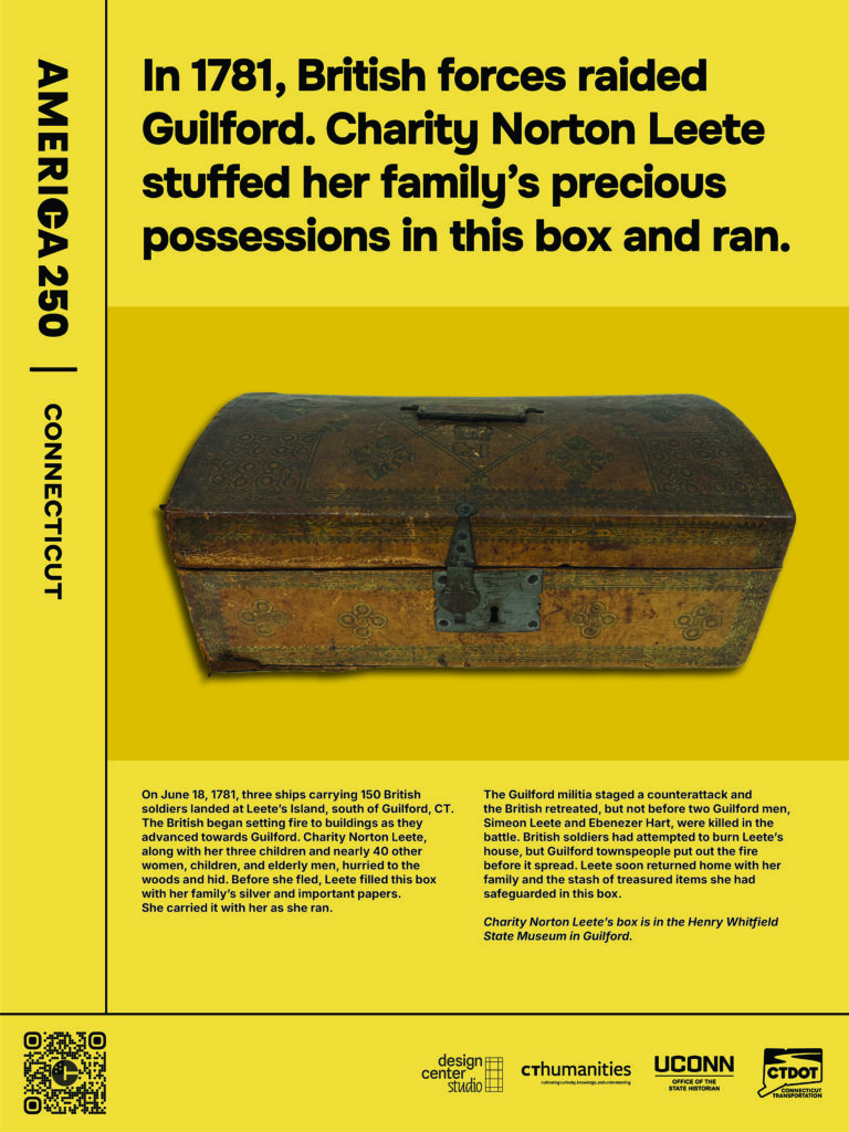 Poster featuring Charity Norton Leete's wooden document box