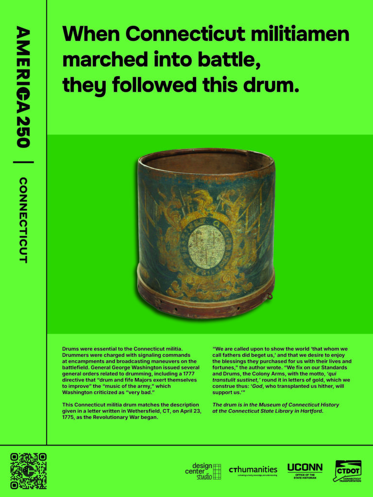 Poster featuring a drum used by the Connecticut militia