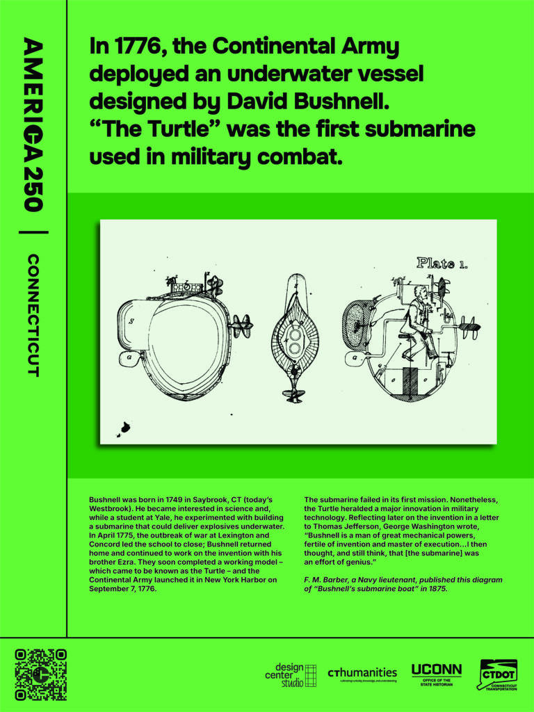 Poster featuring a diagram of David Bushnell's Turtle submarine