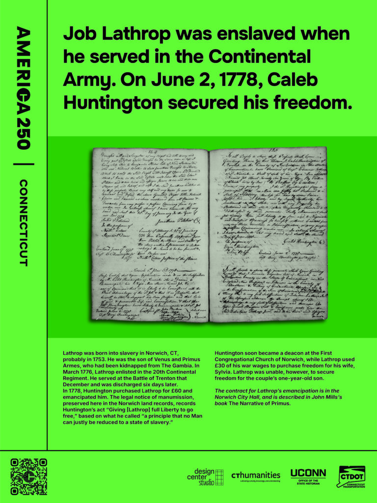 Poster featuring Job Lathrop's emancipation contract