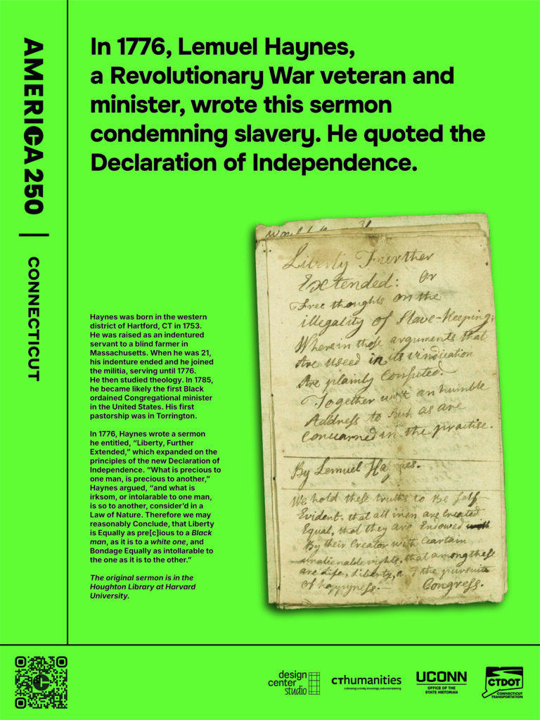 Poster featuring a page from Lemuel Haynes's sermon