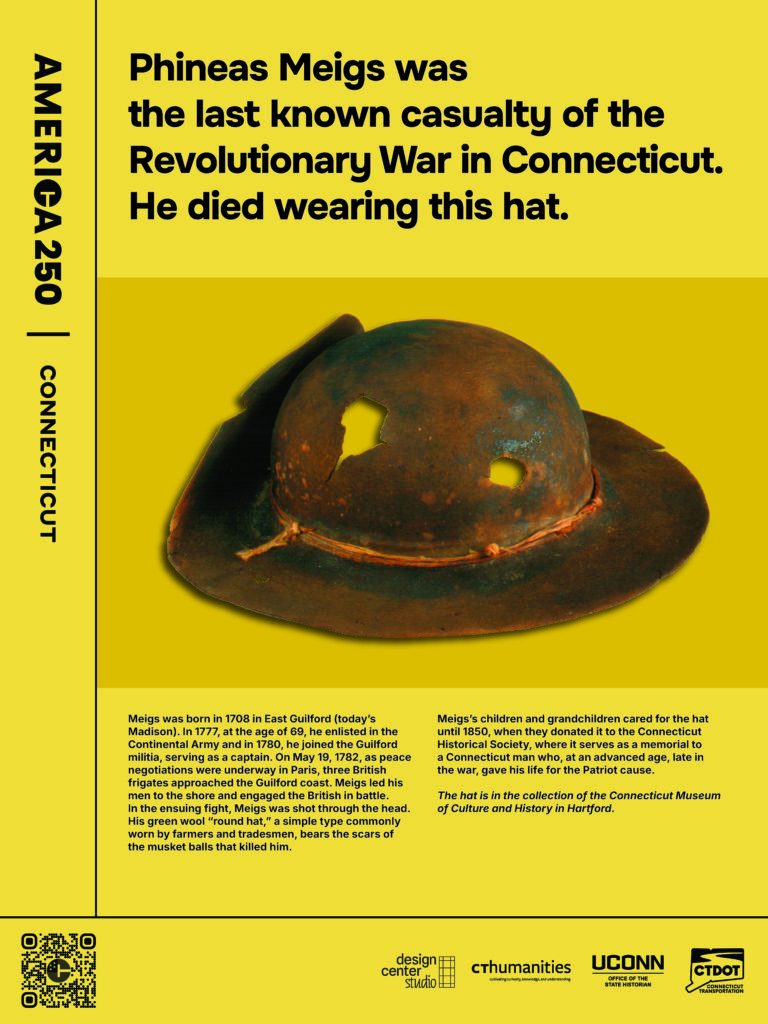Poster featuring Phineas Meigs's Revolutionary War military hat