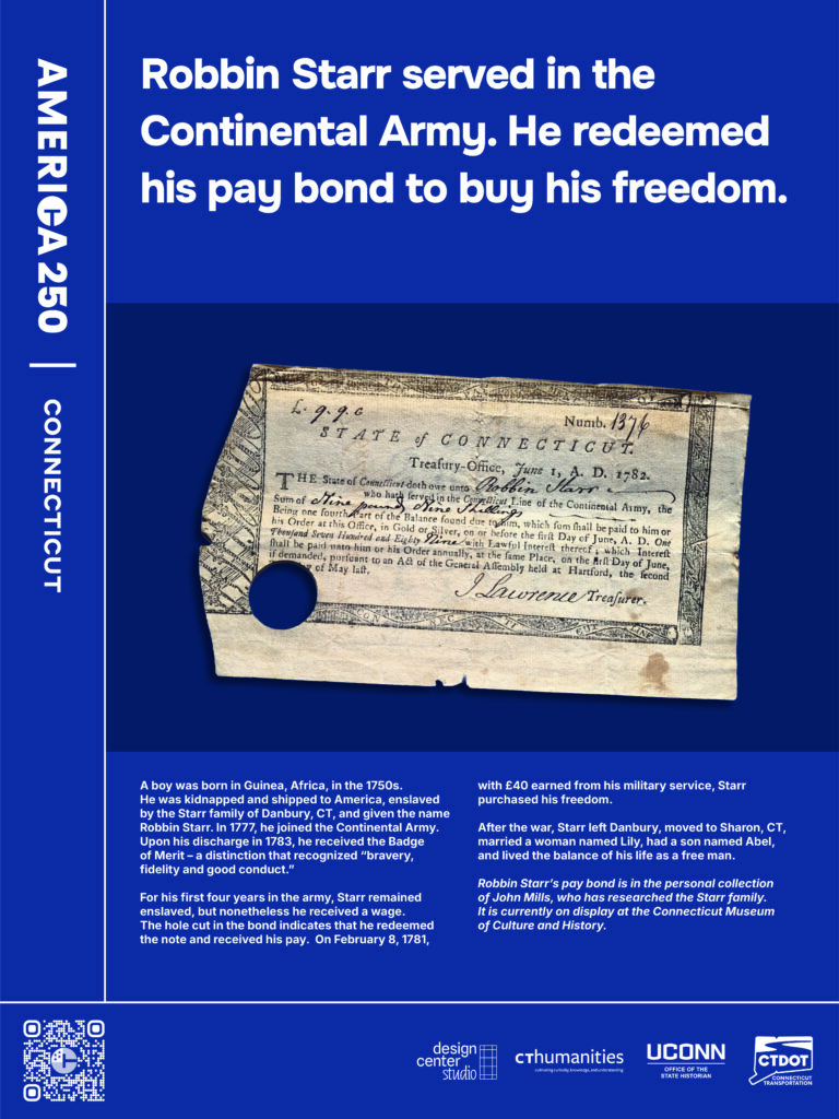 Poster featuring Robbin Starr's Revolutionary War military pay stub