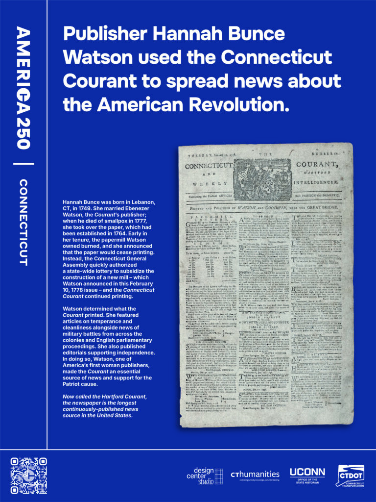 Poster featuring an issue of Hannah Bunce Watson's Connecticut Courant