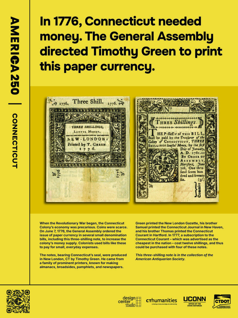 Poster featuring Connecticut currency printed by Timothy Green