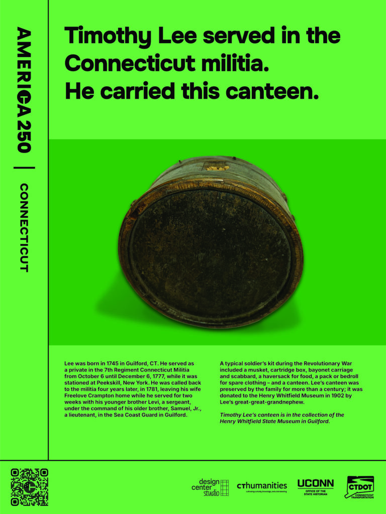 Poster featuring Timothy Lee's Revolutionary War military canteen