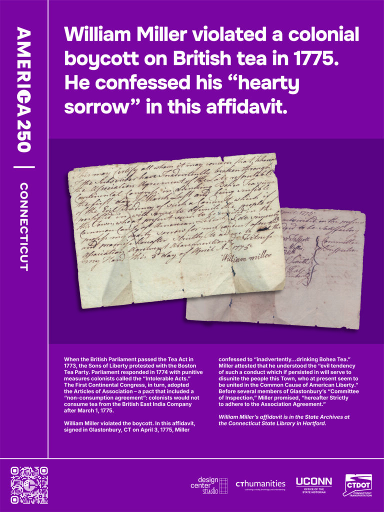 Poster featuring William Miller's handwritten Revolutionary War affidavit